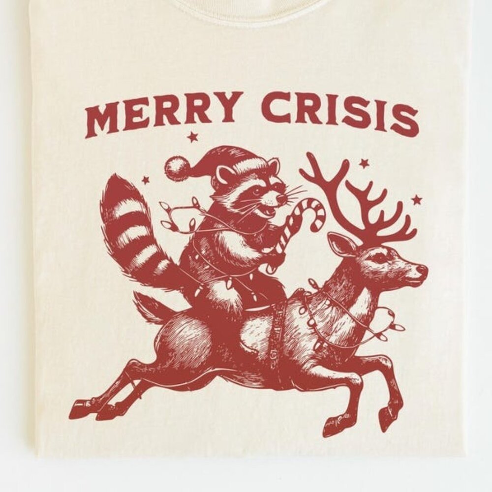 Raccoon Christmas Shirt Funny T-Shirt Merry Crisis